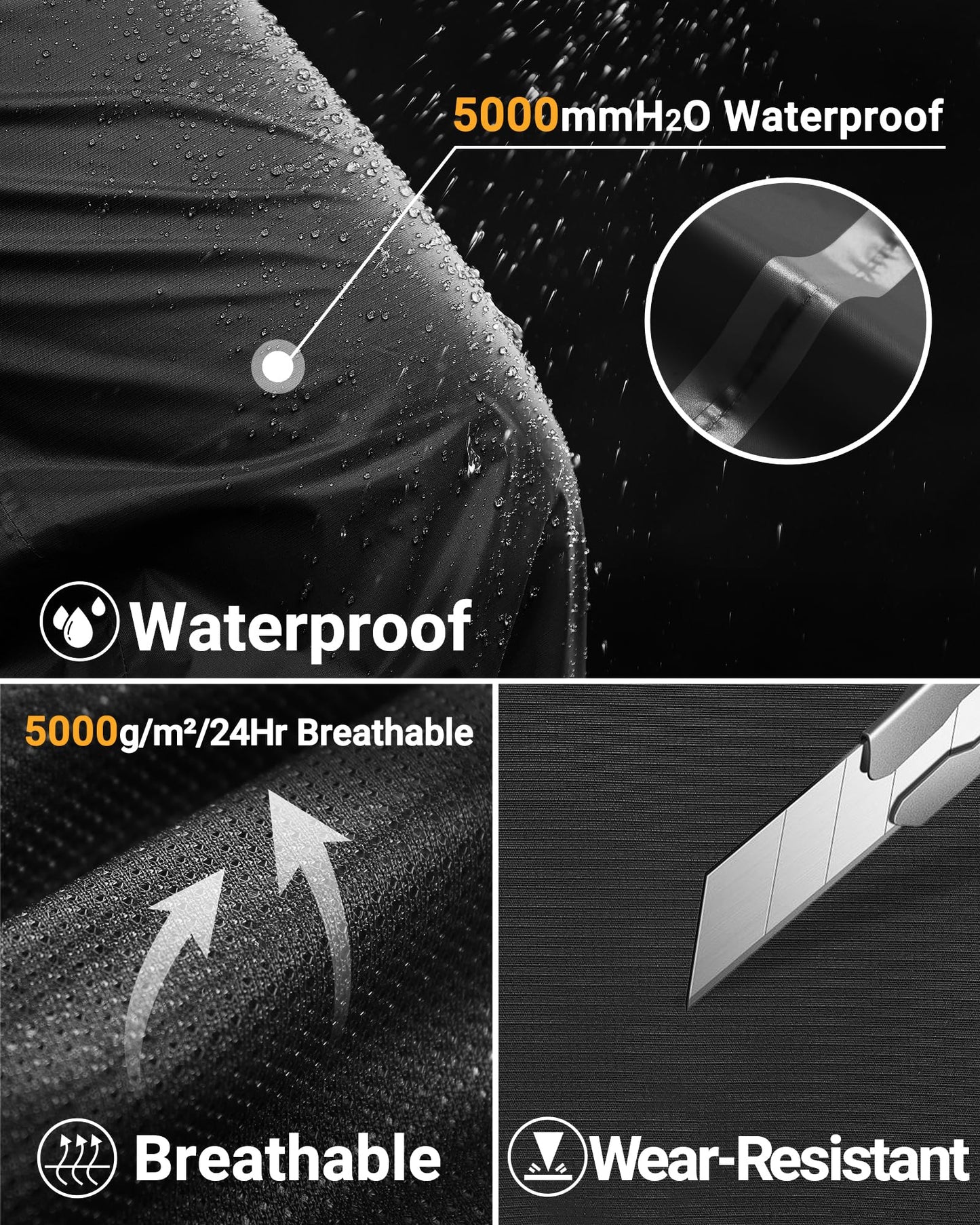 33,000ft Men's Rain Pants Full Zip Waterproof Pants Breathable Rain Over Trousers for Outdoor Hiking Golf Work Black