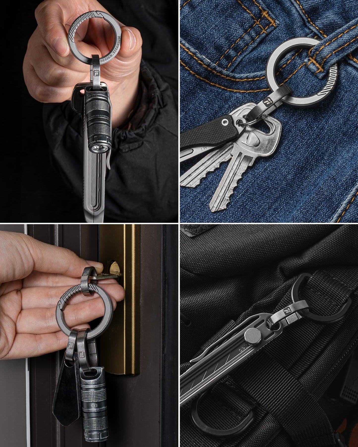FEGVE Titanium Small Key Chain Rings, Quick Release Connecting Keychain Mini Carabiner for Keys Wristlet Bag