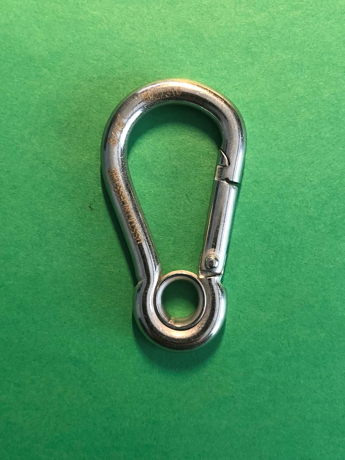 US Stainless 4 Pieces Stainless Steel 316 Spring Hook with Eyelet Carabiner 3/16" (5mm) Marine Grade