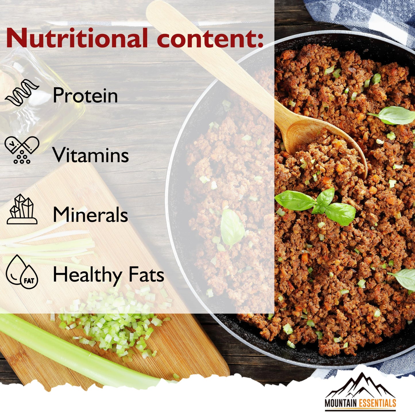 MOUNTAIN ESSENTIALS Freeze-Dried Ground Beef – Pre-Cooked and Ready-to-Eat Hamburger Meat | Everyday Meal Prep, Emergency Food Supply, Camping and Survival Food | 10 Servings per Pouch | Made in USA | 7-Year Shelf Life | Pack of 1