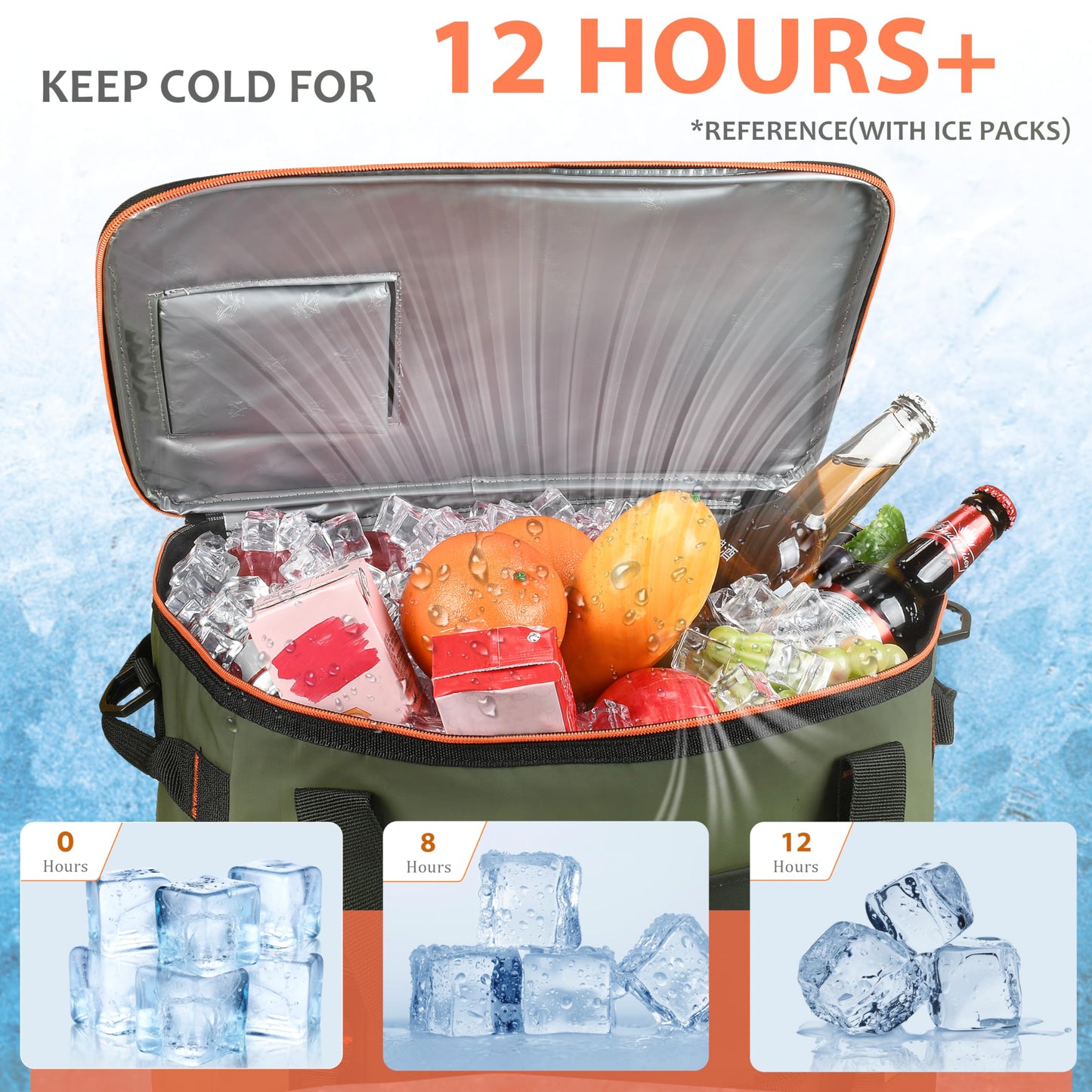 48 Cans Beach Cooler Bags, Large Collapsible Leakproof Soft Camping Coolers, Portable Insulated Beach Cooler Bags with Heavy-Duty Handles for Picnic, Beach, Camping