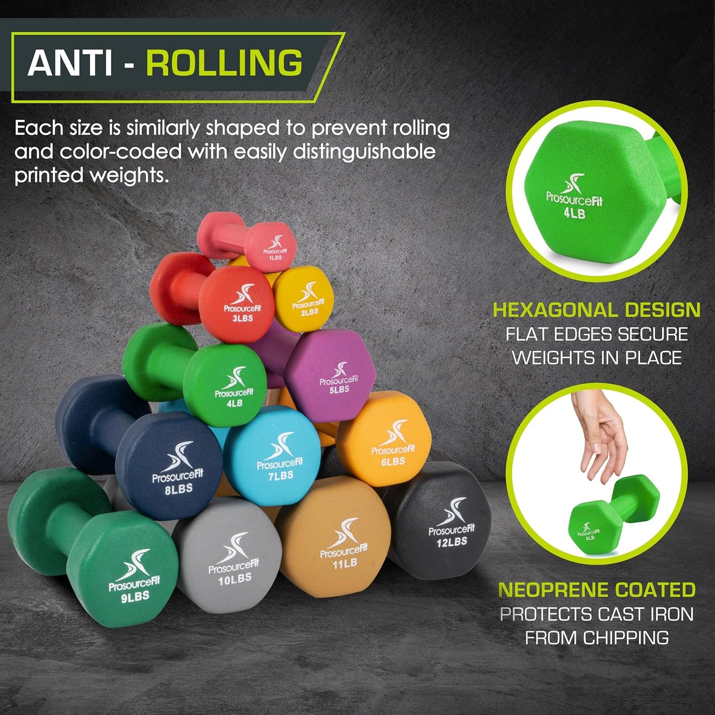 ProsourceFit Neoprene Dumbbell Coated for Non-Slip Grip, 10 lb