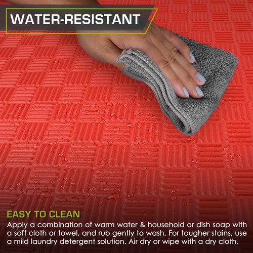 ProsourceFit Exercise Puzzle Mat ½-in, Checkered EVA Foam Floor Tiles w/Non-Slip Texture, Gym Mat w/Interlocking Foam Tiles for Adjustable Surface, Shock Absorbing, Waterproof Gym Flooring, Red