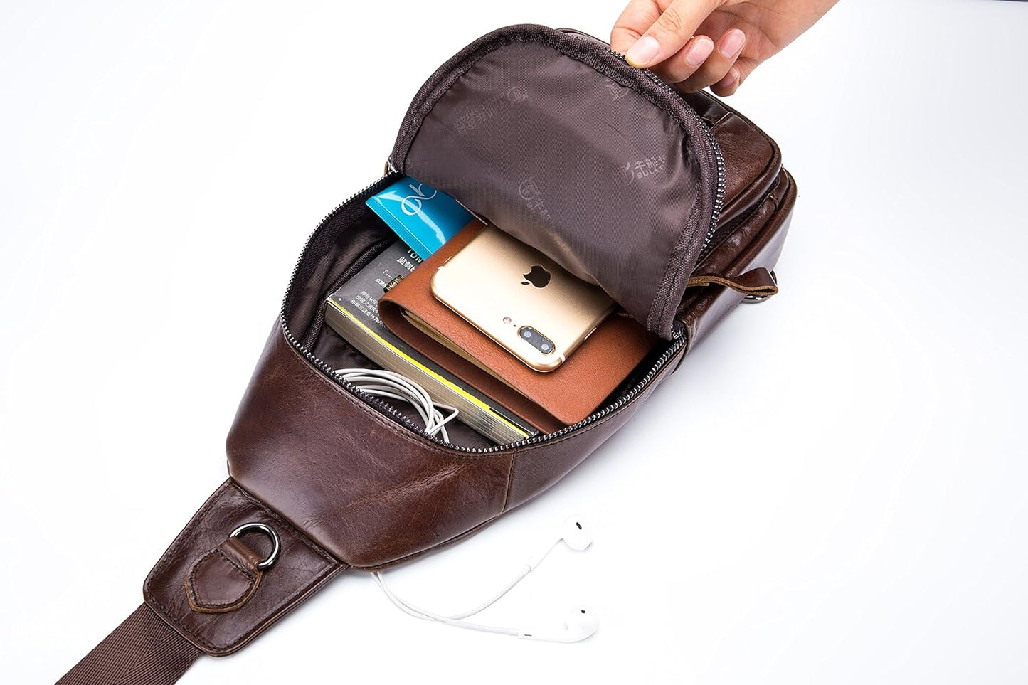 Sling Bag, Leather Chest Bag Crossbody Shoulder Business Backpack Outdoor Coffee