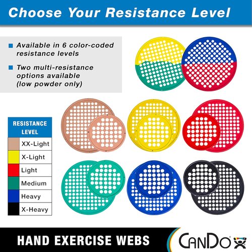 CanDo Hand Exercise Webs for Physical Therapy, Grip Strengthening, and Hand, Finger, Wrist Resistance Workouts, Portable Size, Low Powder, 14" Diameter, Red: Light
