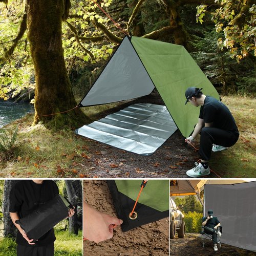 RedSwing Heavy Duty Survival Blanket, Waterproof Emergency Thermal Tarp, Multipurpose Reflective Insulated All Weather Blankets for Camping Hiking, Green,11.8 x 8.5 ft