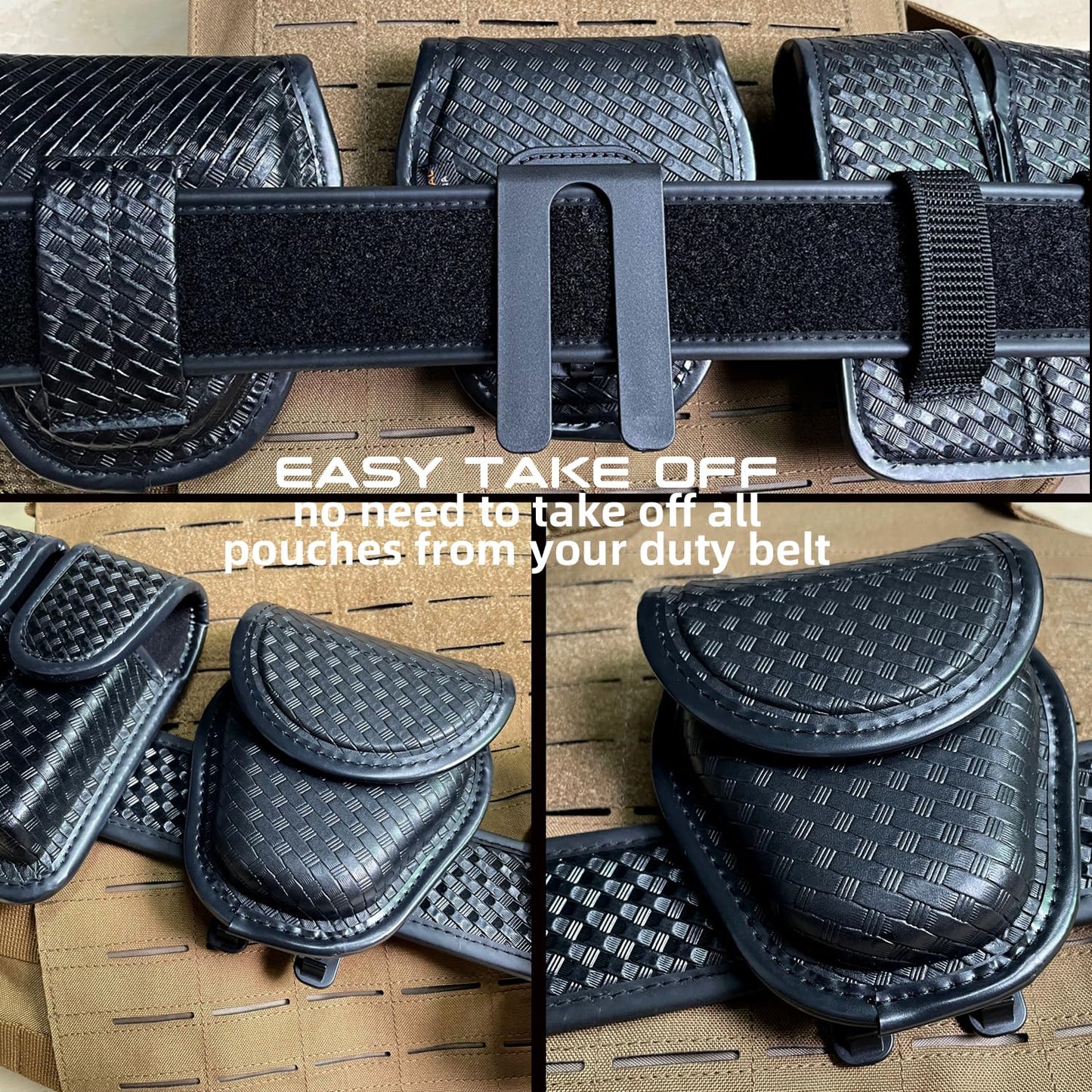 ROCOTACTICAL Hidden Snap Single handcuff case w/360 Degree Rotating Belt Clip, Basketweave Single Cuff Case for Law Enforcement