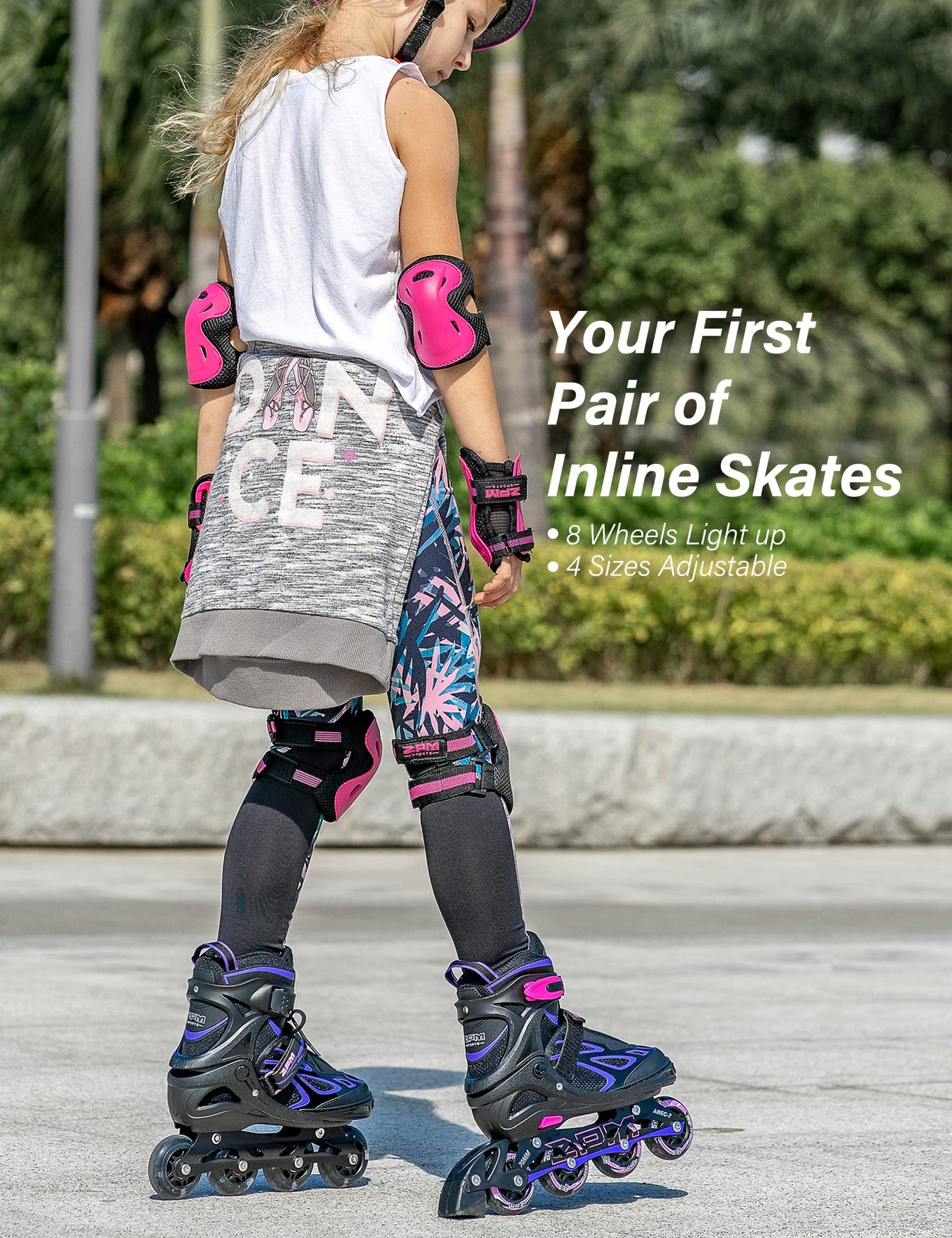 2PM SPORTS Vinal Inline Skates for Women with Light Up Wheels Beginner Skates Fun Illuminating Outdoor Roller Skates for Kids and Adults Men - Vinal Extra Large