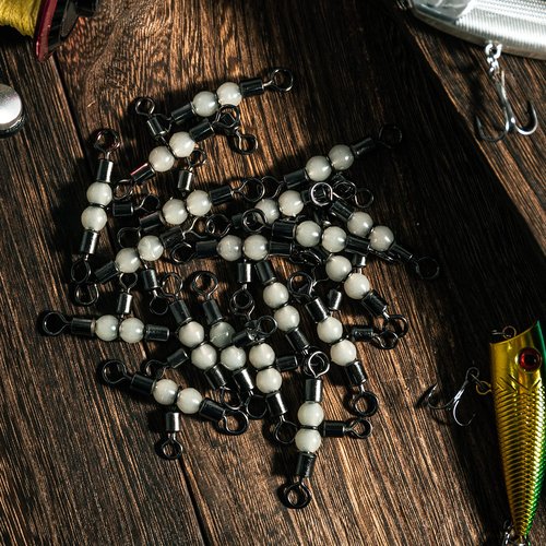 Goture Fishing Swivels,3 Way Swivels Fishing Tackle,T Shape Cross Line Rolling Swivels with Luminous Beads Saltwater Freshwater,Three Way Fishing Swivels Barrel Swivels for Catfish Rig(1 * 2,30pcs)