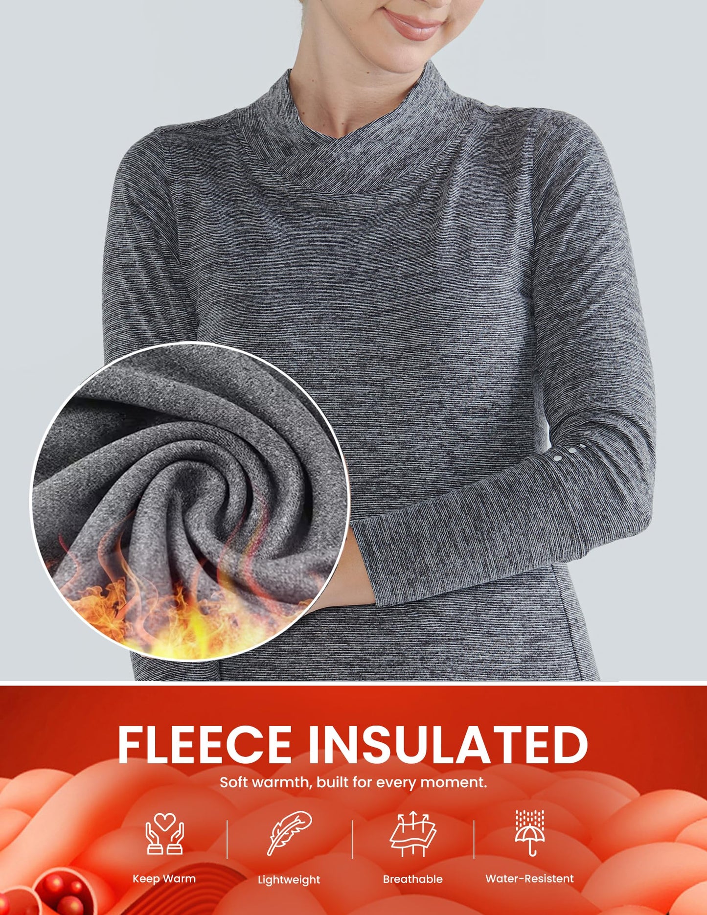 3 Pack Women's Thermal Fleece Shirts Long Sleeve Mock Turtleneck Running Active Tops Workout Cold Weather Gear (Set 2, X-Large)