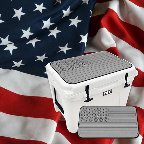 USATuff SeaDek EVA Mat Cooler Pad fits YETI 45 Tundra | Peel & Stick Application | Non Slip Comfort Accessories - US Flag (StormGray-Black)