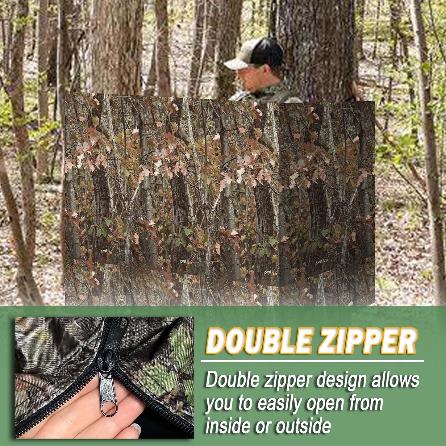 HZCGJMY Hunting Tree Stand Blind 102" x 37" Treestand Camo Blind Cover Deer Blind Windows Camouflage Ground Blind with Zipper and 2 Pockets Storage Bag for Outdoor Deer and Turkey Hunting