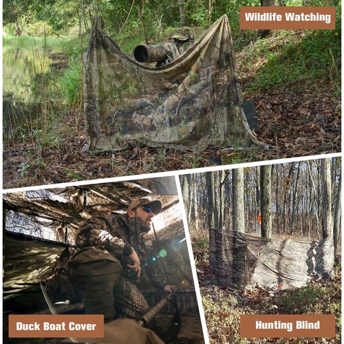 Camohute Camo Netting, Camouflage Netting, Quiet Mesh Sunshade, Fence Canopy Nets, See Through, Lightweight, Great for Concealment, Hunting, Shooting, Tree Stand, Car Cover, Photography, Decoration
