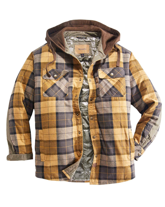 Venado Men's Quilt Lined Flannel Shirt Jacket with Hood - Reflective Winter Coat for Men (Amber, 2XL)