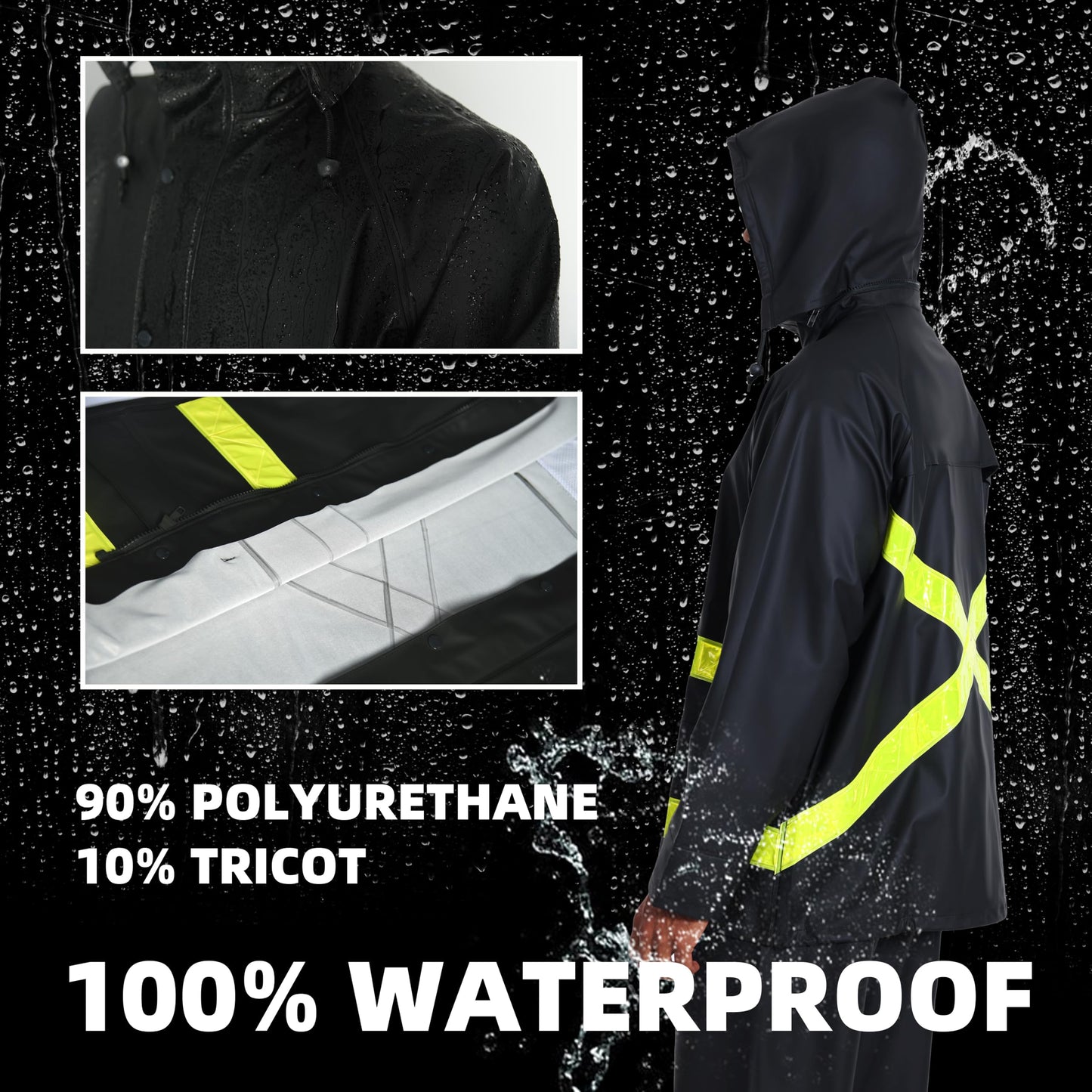 FWG Men’s Rain Suit For Fishing – Jackets with Pants & Hi-Vis Reflective, Ideal for Angler(Green-Reflective,XX-Large)