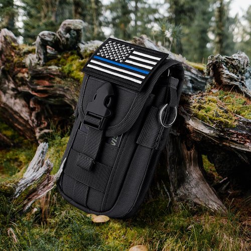bvya Tactical Molle Phone Pouch, Smartphone Waist Belt Holster Buckle Closure EDC Utility Card Holder with Flag Patch Badge Holder for iPhone 15 Pro Max/14 Pro Max/13 Pro Max