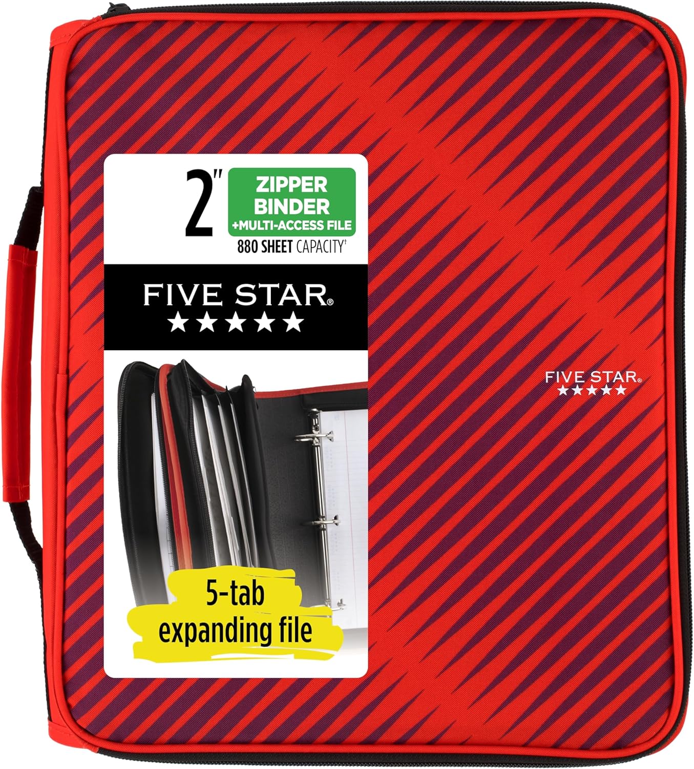 Five Star Zipper Binder, 2 Inch 3-Ring Binder with Round Rings, 5-Tab Expanding File, 380 Sheet Capacity, Cobalt Blue (72534)