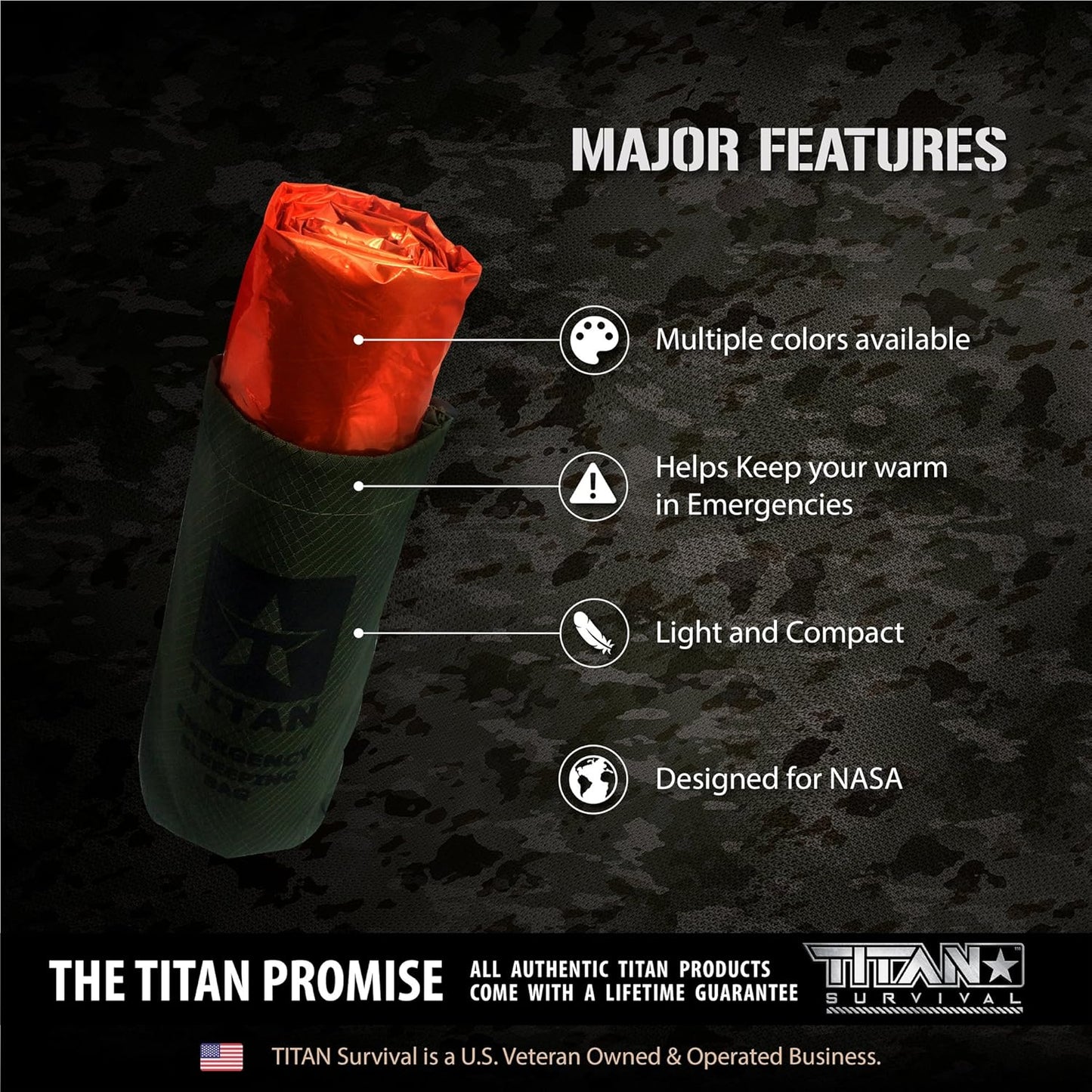 TITANSurvival Emergency Sleeping Bags for Survival 36” x 78” - 90% Heat Retention, 41% Thicker & Waterproof - Durable Survival Sleeping Bag for Cold Weather Camping - Thermal Sleeping Bag Outdoor Use