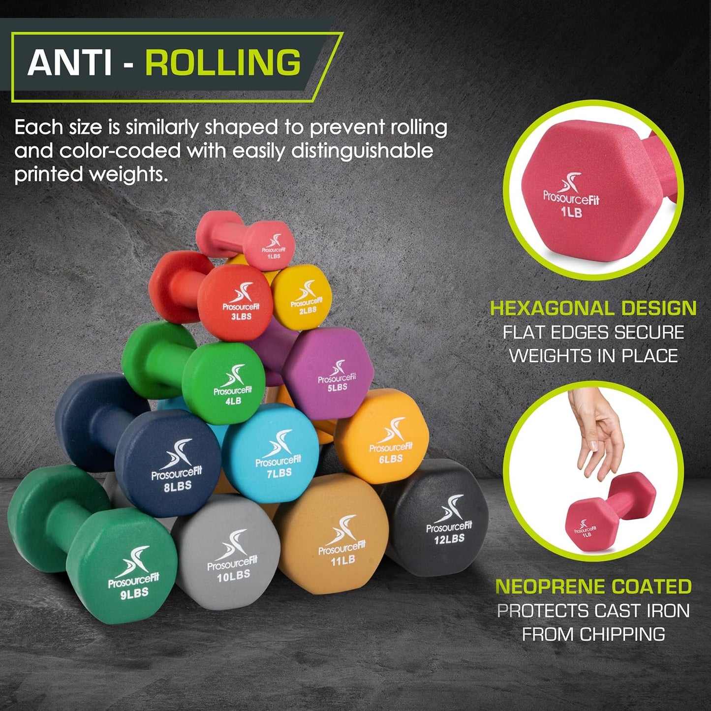 ProsourceFit Neoprene Dumbbell Coated for Non-Slip Grip, 10 lb