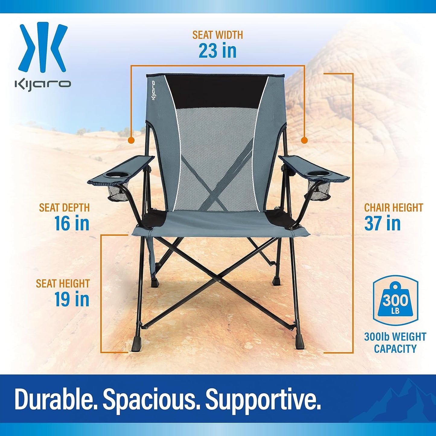 Kijaro Enjoy Versatile Folding Sports, Outdoor Chair & Lawn Chair, Dual Lock Feature, Maldives Blue (Hard Arm)