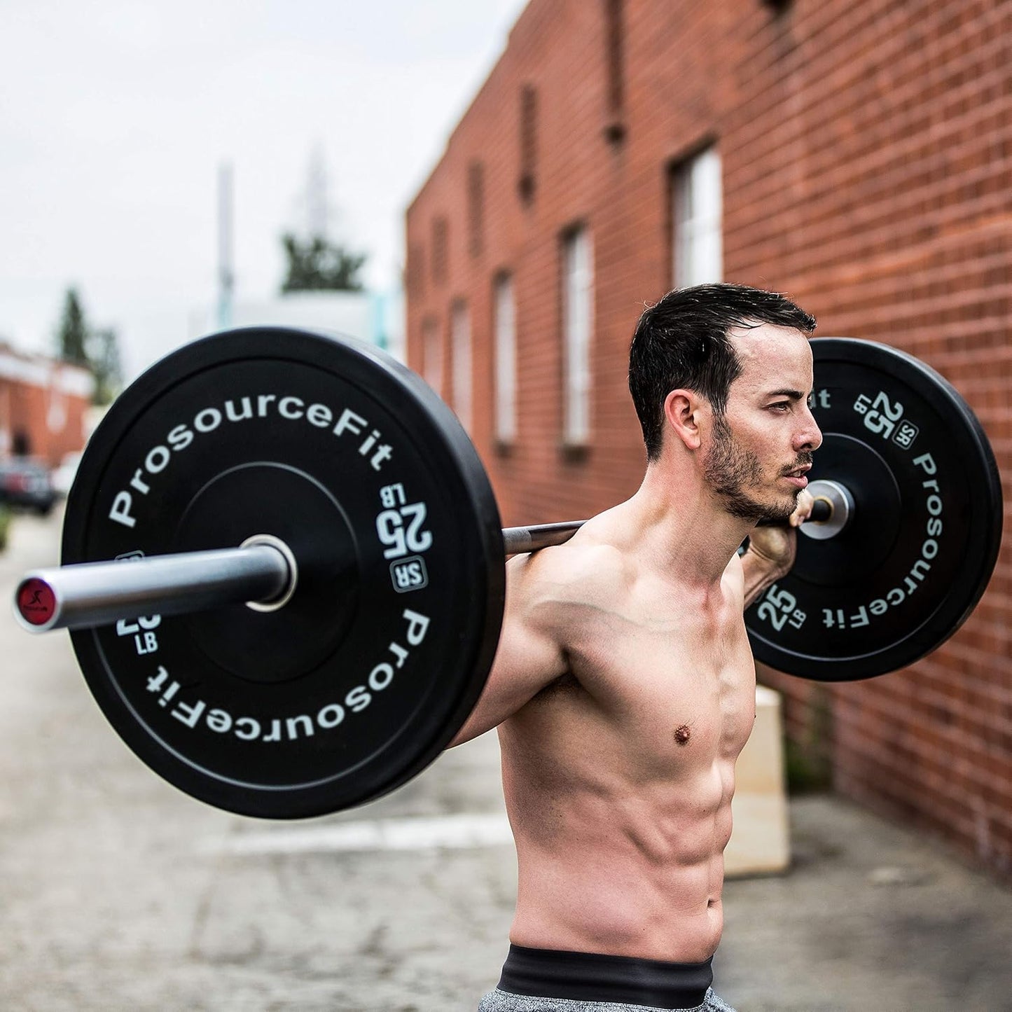 ProsourceFit Solid Rubber Bumper Plates (Sold Individually) with Steel Insert, 25lb, Power Lifting, Strength Training
