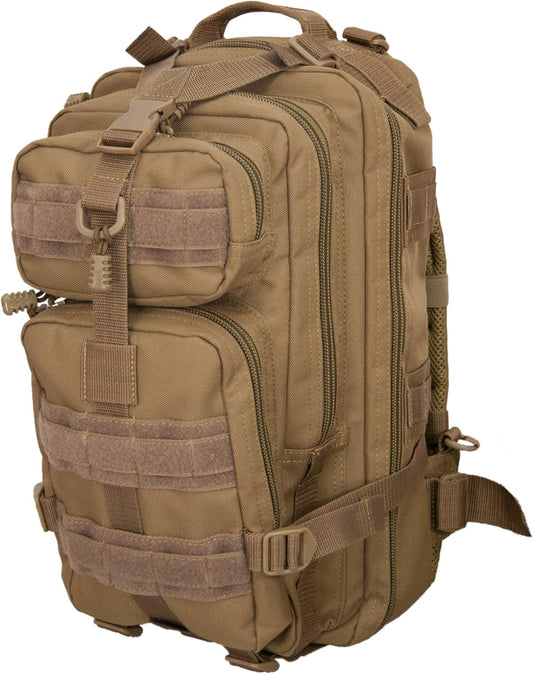 Presidio Tactical Assault Backpack - Military Approved Compact Backpack - Water Resistant 900D Polyester - Features Large Center Pocket & MOLLE Webbing [Coyote Brow]