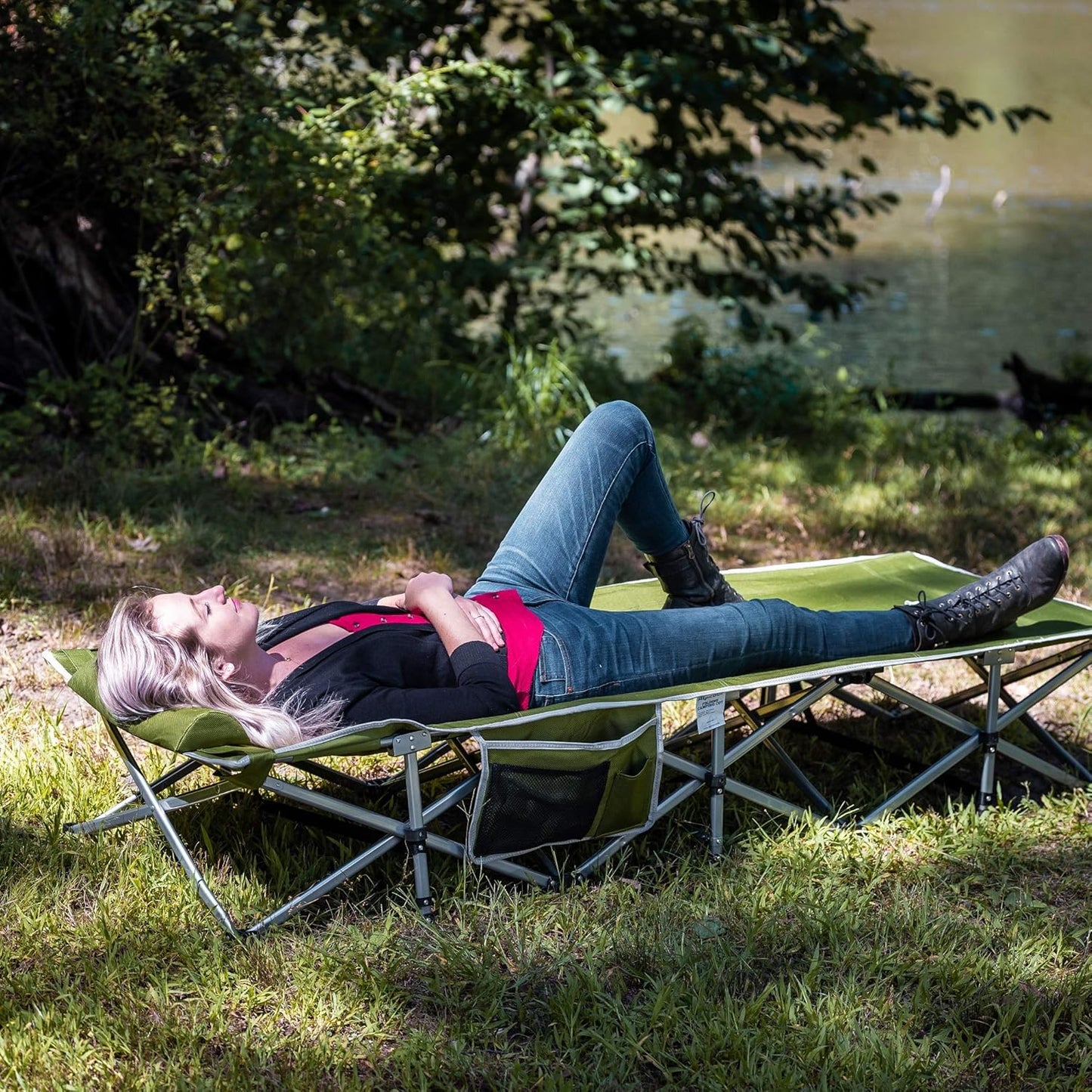 Alpcour Folding Camping Cot – Extra Strong Single Person Small-Collapsing Bed in a Bag w/Pillow for Indoor & Outdoor Use – Deluxe Comfortable Extra Heavy Duty Design Holds Adults & Kids Up to 440 Lbs