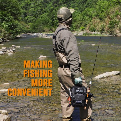 Dovesun Small Fishing Backpack, Fly Fishing Sling Pack Waterproof Backpack with Tackle Boxes | Rod Holder Shoudler Tackle Bag for Men Black