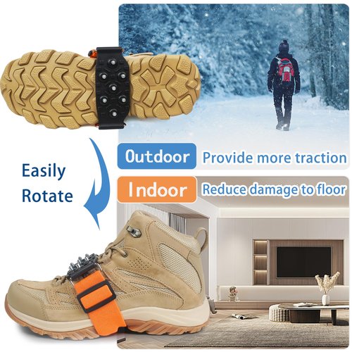 Ice Cleats Mid-Sole Snow Traction Cleats for Shoes and Boots Non-Slip Crampon with 7 Tungsten Studs Adjustable Straps for Secure Grip Snow Cleats for Winter Walking on Snow Ice Jogging Hiking (1Pair)