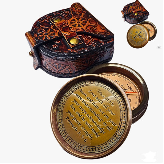Trust in The Lord with All Your Heart - Proverbs 3:5-6 Quote Engraved Compass with Wooden Box or Leather case, Greeting Card, Gift Compass, Graduation Day Gifts 2025 for Women Men Boys Girls