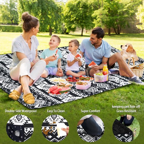 hswosnas Picnic Blankets Beach Blanket 80" X 60" Extra Large Waterproof Camping Blankets Portable Outdoor Mat 3-Layer Blanket for Beach, Hiking, Park, Music Festival, Grass Lawn,Travel