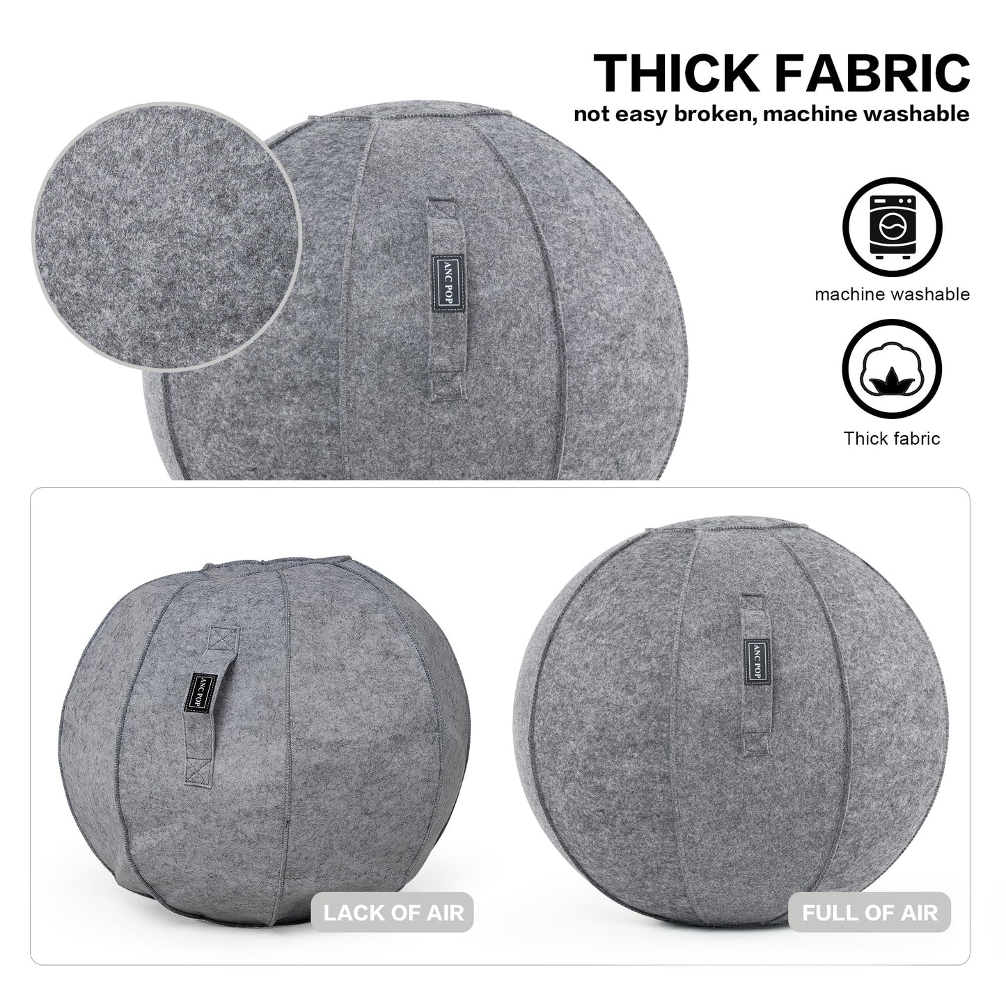 ANC POP Yoga Ball Exercise Ball, Anti Slip Stability Ball Chair, 25” Heavy Duty Large Gym Ball for Fitness, Balance and Core Workout with Cover, Easy Clean