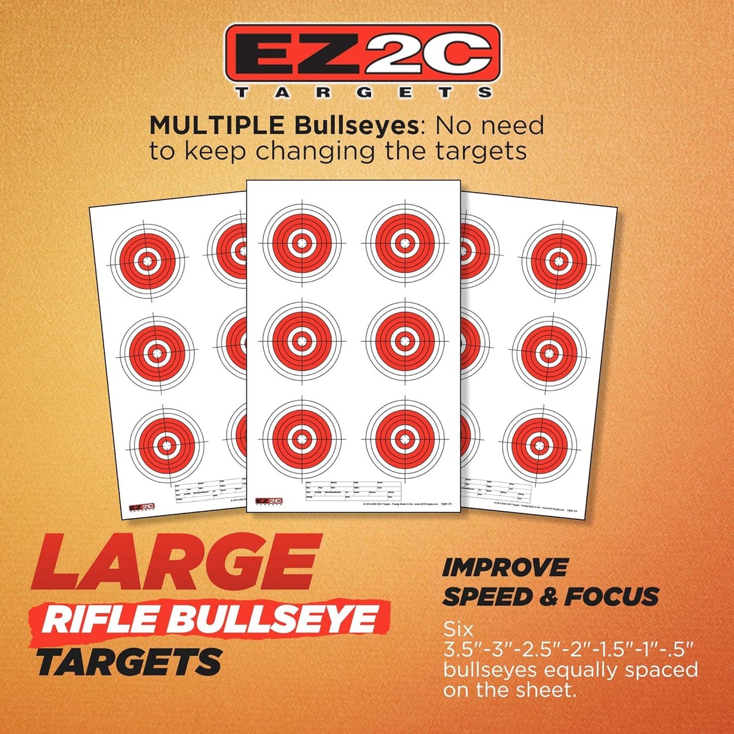 25, 50, 75 Yard Rifle Targets (25 Pack), Long Range Shooting Paper Targets (100 yd), Bullseye Target Style, High Visibility Firearms, Pistol, Airsoft and BB Gun Rifles Target 11" x 17"