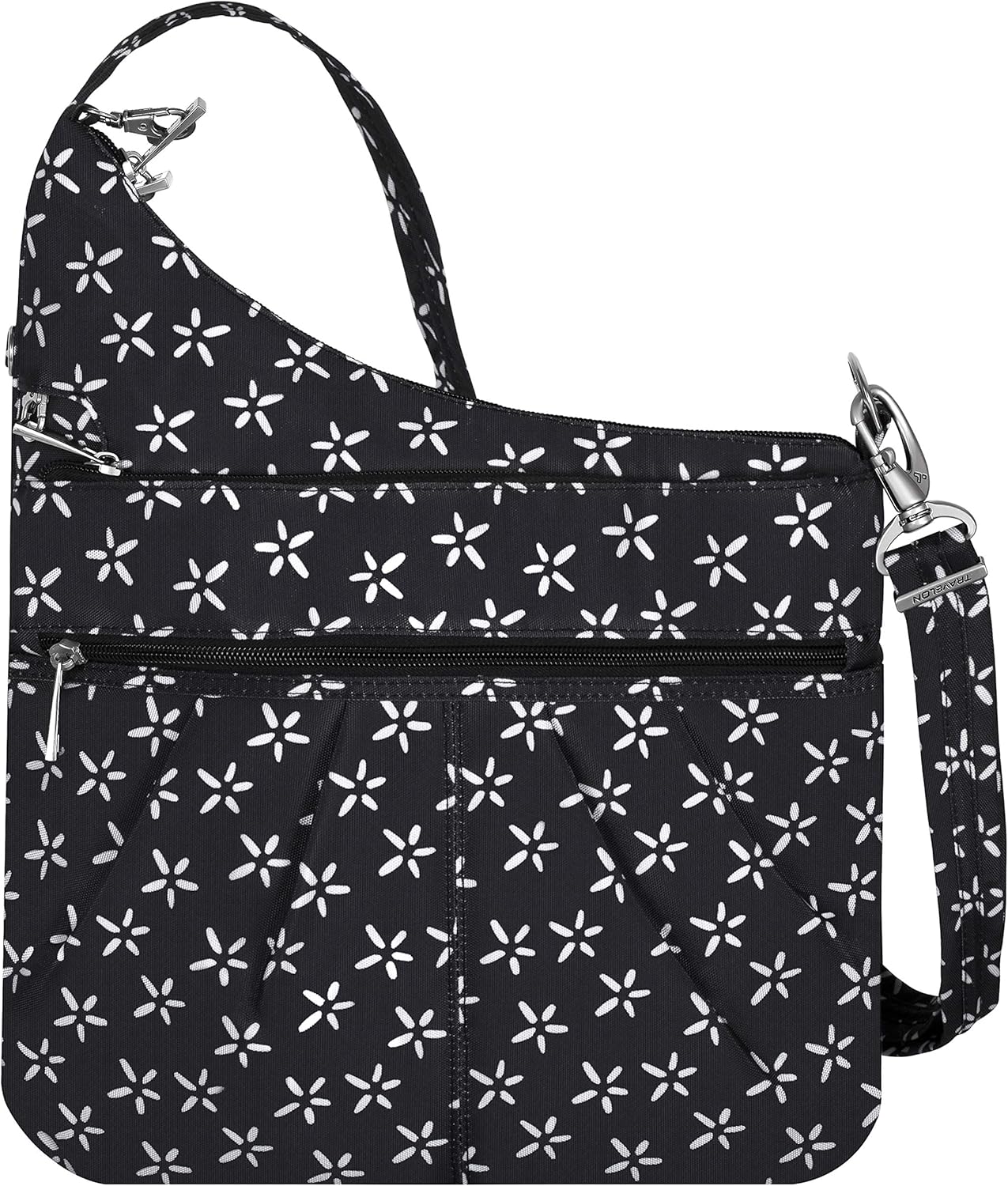 Travelon Anti-Theft Signature 3 Compartment Crossbody, Straight Pocket (A B/W SMALL FLOWER PRINT)