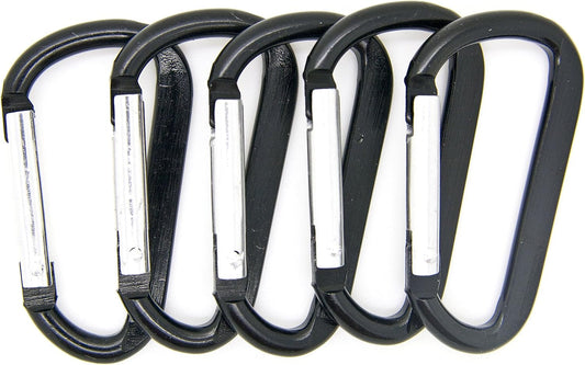 ONDEPOT New 100pcs 2.25" Black Color D Shape Spring-Loaded Aluminum Carabiner Belt Clip Key Chain Hook