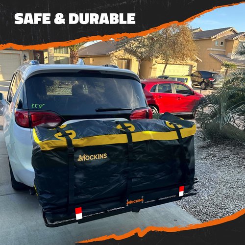 Mockins 20 CuFt Waterproof Cargo Bag for Hitch Carrier | 60"x20"x29" Trailer Hitch Cargo Carrier Bag | Weatherproof Truck Bed Storage w/Straps, Lock & Carry Case | 500D PVC Vehicle Soft-Shell Carriers