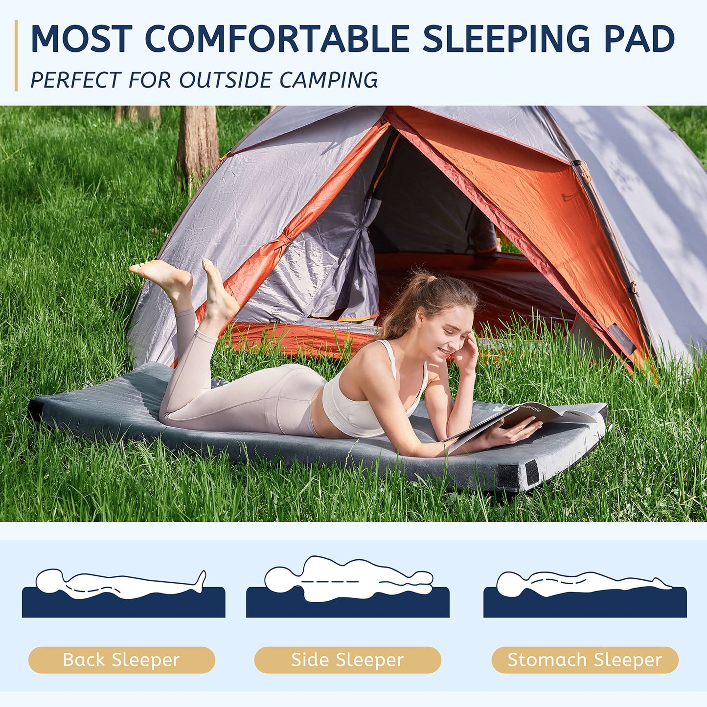 HomeMate Memory Foam Camping Cot Mattress Pad Mat-Sleeping Pad Mat Portable Roll Up Travel Mattress CertiPUR-US for Adults-Camping Bed for Guests Floor Tent Sleepover with Waterproof Cover Travel Bag