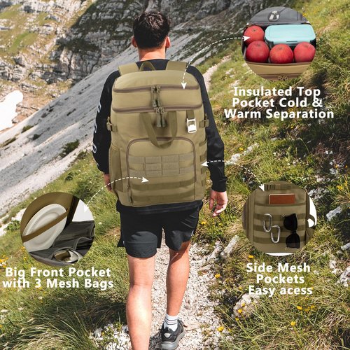Pyrrhus 43L Cooler Backpack 45/55 Cans Insulated Leak Proof Tactical Backpack,2 Insulated Comaprtments Thermal Bag,Large Lunch Outdoor Backpack for Picnic, Beach, Work,Trip