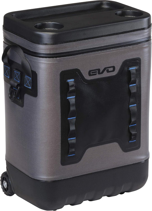 Evolution Outdoor Leak Resistant Insulated EVO Premium Rolling Cooler with ABS Molded Top, 8 Accessory Loops, Retractable 4-Stage Handle