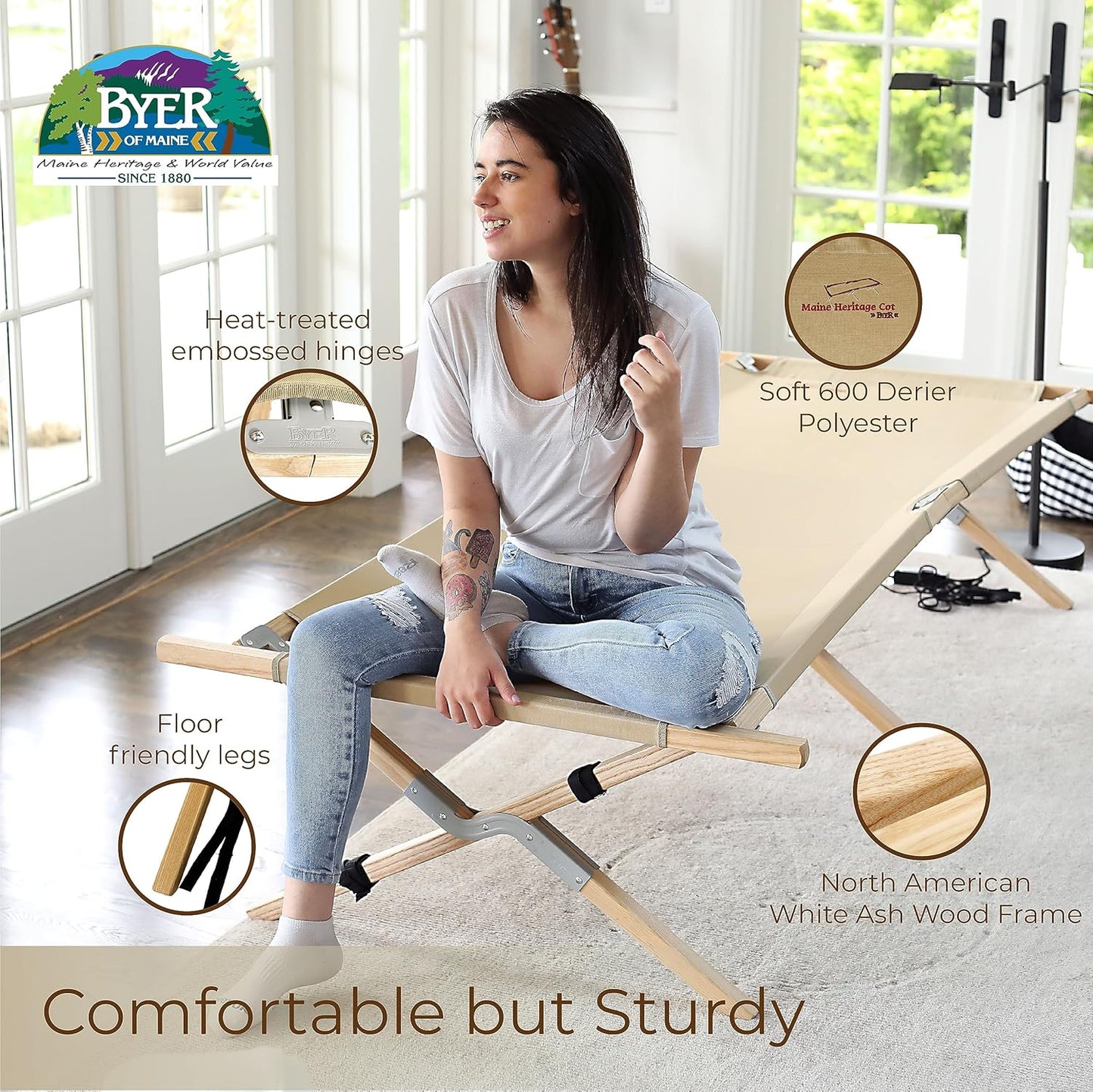 Folding Camping Cot - BYER OF MAINE Maine Heritage, 375 lbs Capacity, Portable & Durable