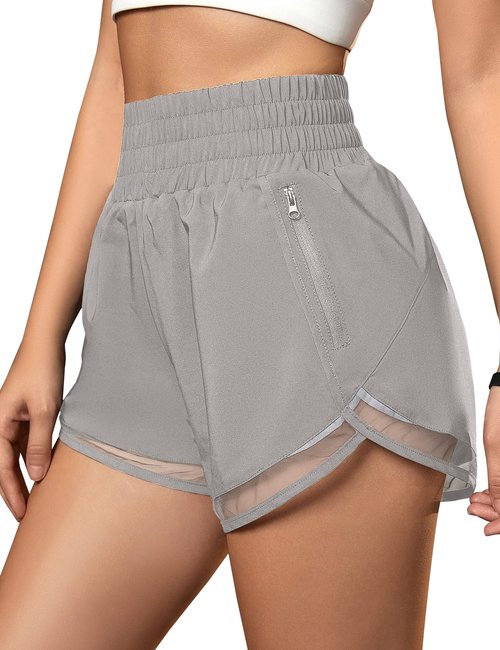 BMJL Women's Athletic Shorts High Waisted Workout Shorts Pocket Running Shorts Gym Elastic Sport Shorts (Grey, XL)