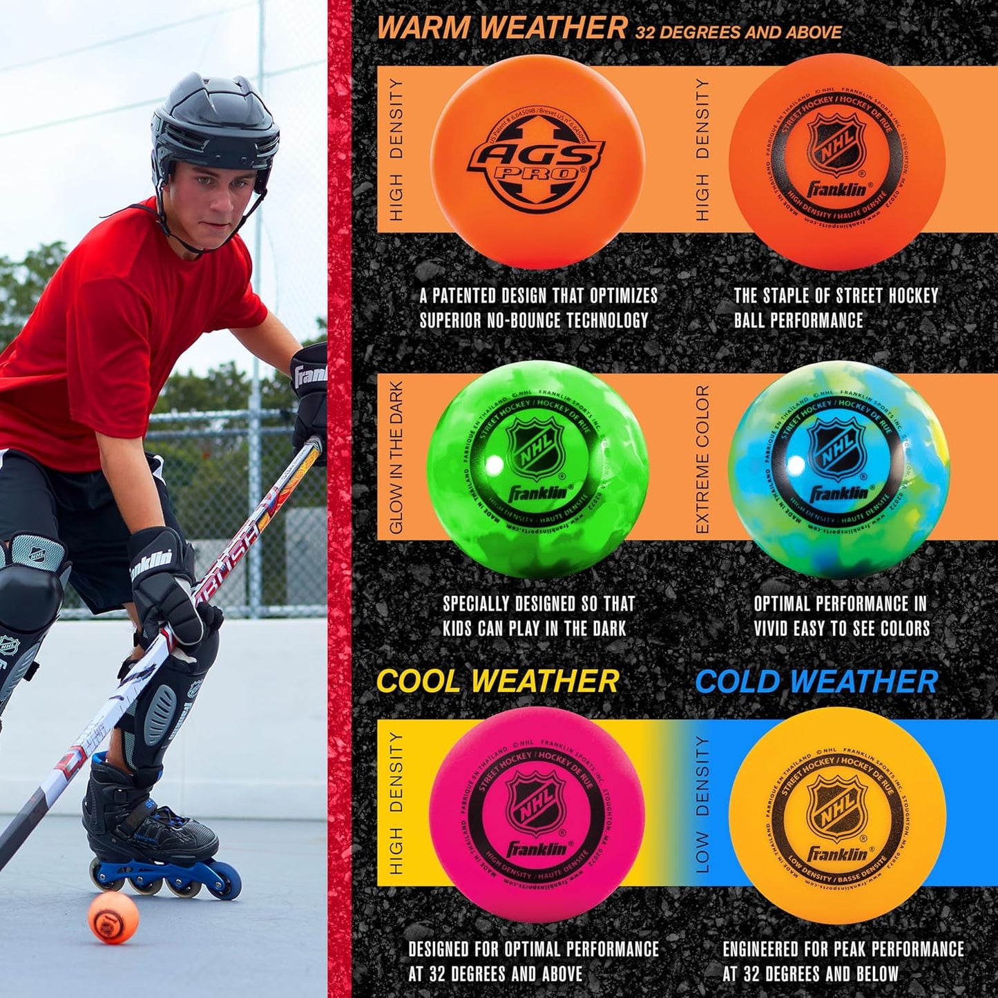 Official Size Franklin Sports NHL Street Hockey Balls | No Bounce | Assorted Colors