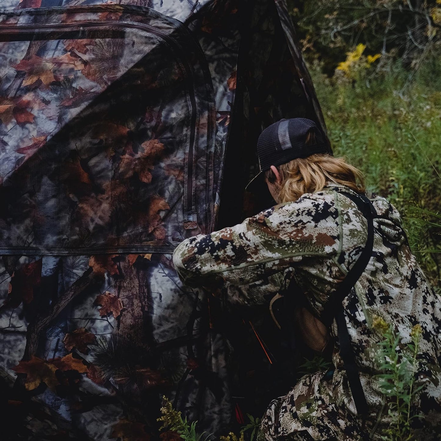 Barronett Blinds® Grounder 350, Portable Hunting Blind, Pop-Up Hub Blind, Huge Interior, Large Shooting Windows, 3-Person, Bloodtrail® Woodland, 80” x 90” x 90