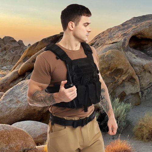 Tuxapo Tactical Molle Vests with Triple mag Pouch and Side Cummerbund Pouches, Quick Release Vests for Men