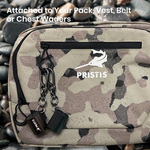 Pristis 3 Pack Fishing Rod Clips, Wearable Rod Holders with Keychain, Portable Hand-free Stainless-steel Fly Fishing Pole Accessory Tackle with Carabiner, Rustproof Durable Assistant Tool Gear