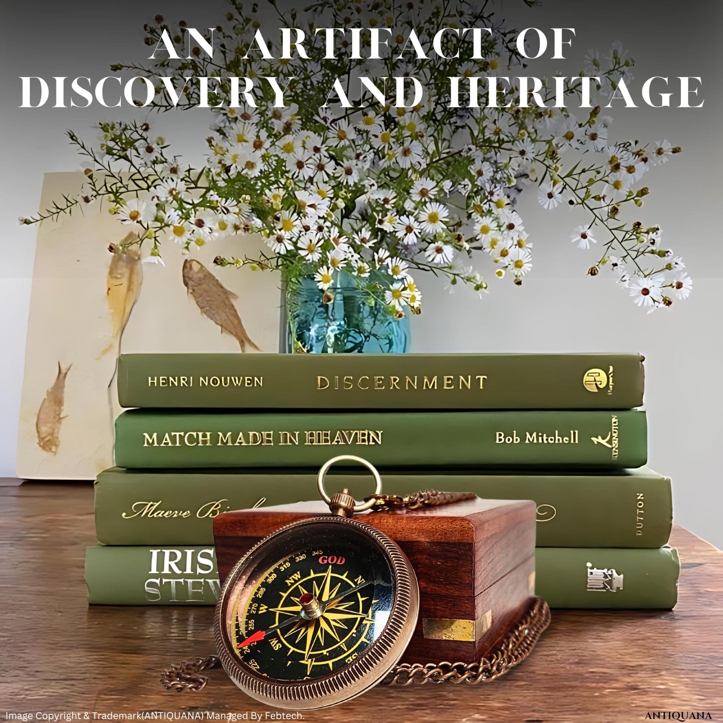 ANTIQUANA Compass with Wooden Box - Father to Son Gifts - Graduation Day Gifts