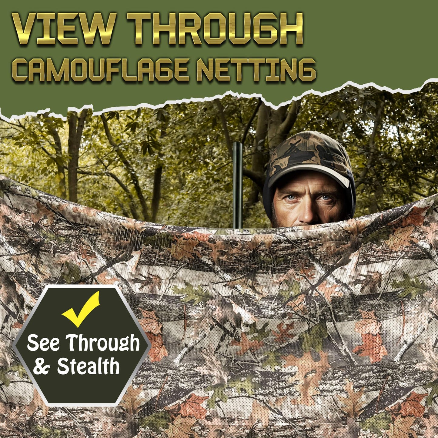 300D Camo Netting, Double-Sided Available Durable Camouflage Netting, Quiet Camo Mesh Netting, for Concealment, Hunting, Tree Stand, Shooting Blinds, Car Cover and Photography(Leaf & Dry Grass, 2Yd)