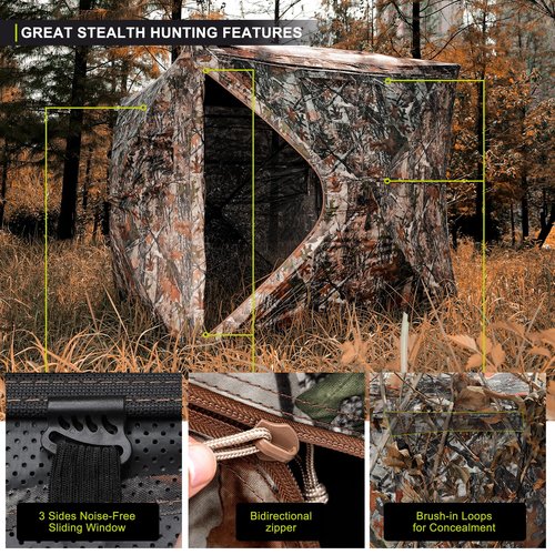 PY SUPER MODE Camouflage Hunting Blind See Through with Carrying Bag,2-3 Person,270 Degree,Pop Up Ground,Portable,Resilient,Deer & Turkey Hunting