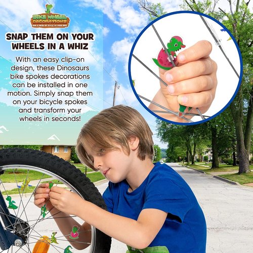 Bike Wheel Spoke Accessories for Kids – Bicycle Decorations & Attachments for Boys & Girls - Party Favors, Goodie Bag Stuffers, Outdoor Toys – Dinosaur, Flower & Butterflies Theme - 36 Pcs