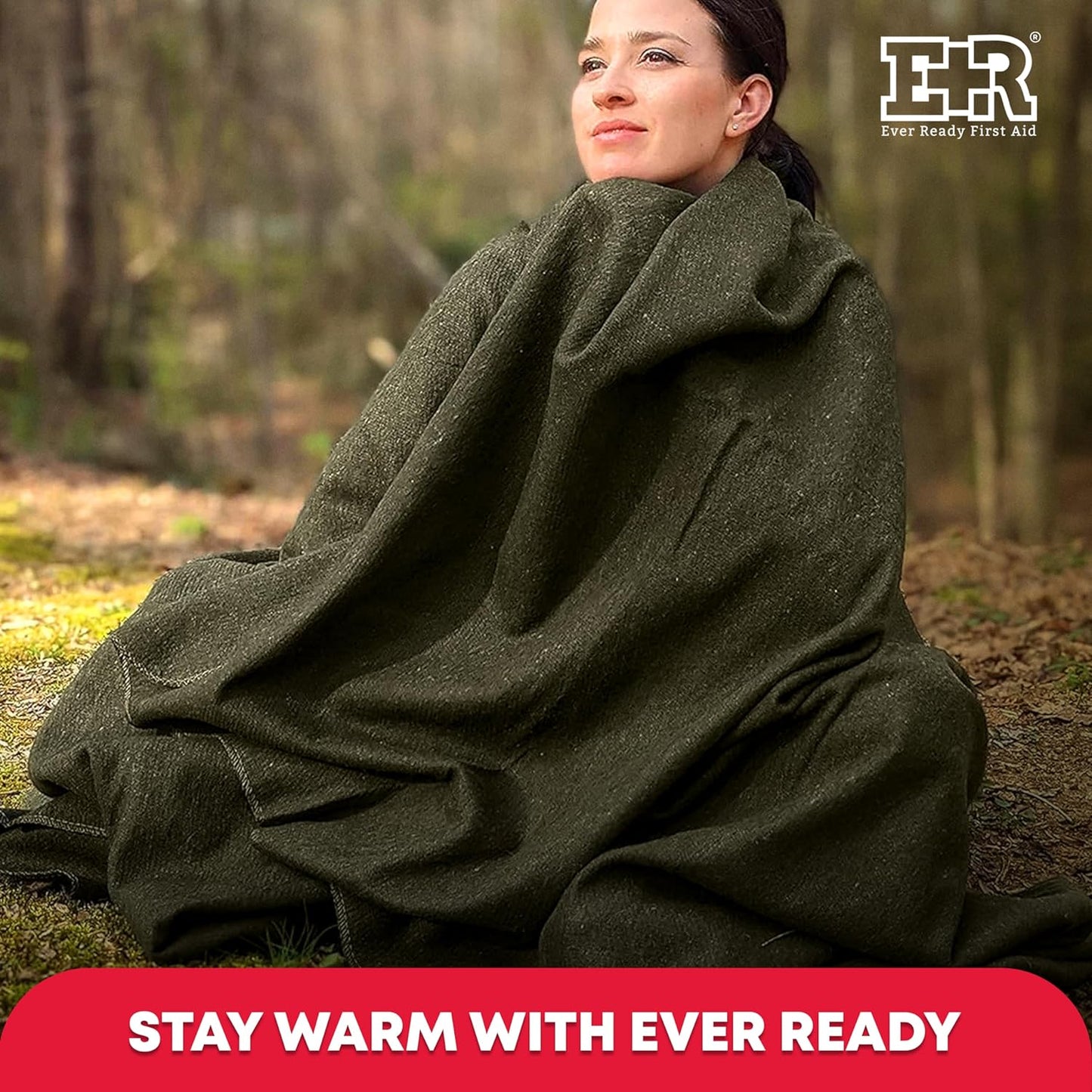 Ever Ready First Aid Olive Drab Green Warm Fire Retardant Blanket, 66" x 90"